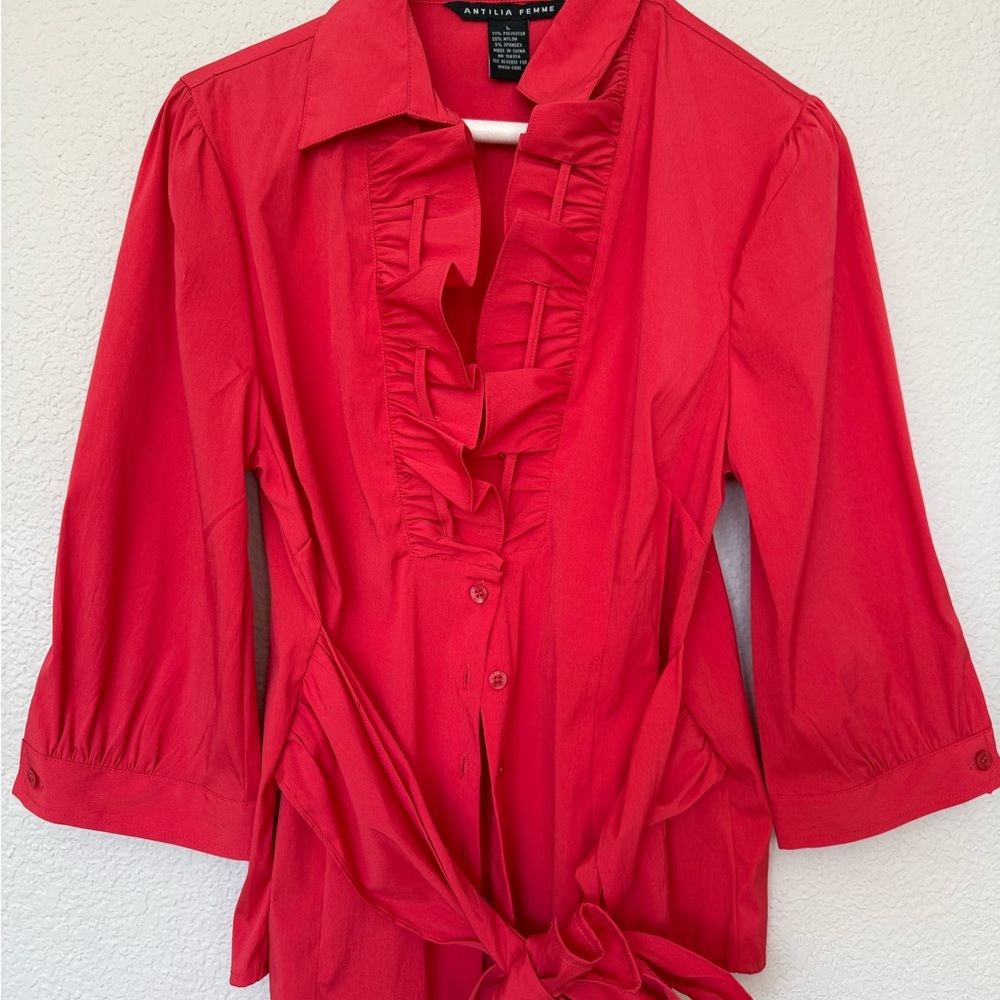 Antilia Femme Red Ruffle Blouse